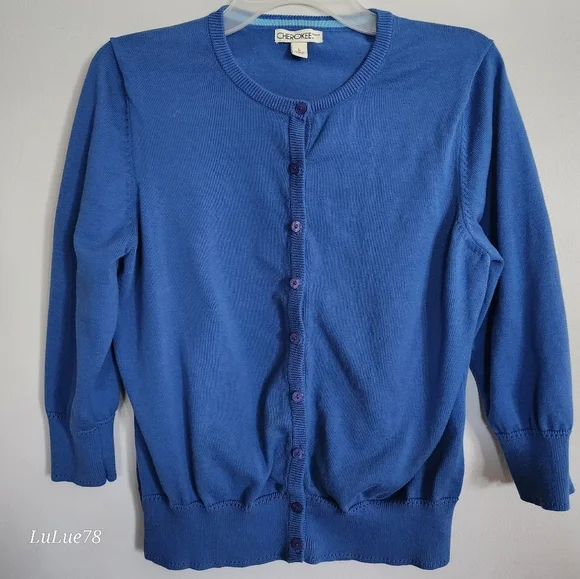 Cherokee Women's Blue Cardigan Sweater Size Large - Picture 2 of 14